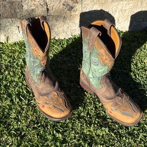 Dan Post Kids Brown and Green Cowboy Boots